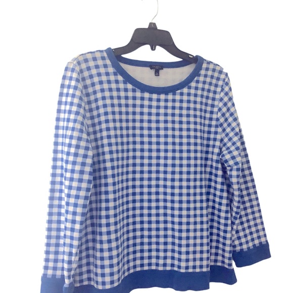 Talbots crewneck sweatshirt gingham check long sleeve ribbed hem and cuffs - Picture 2 of 6